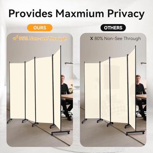 Folding Room Divider W/Wheels,Heavy Duty Base Privacy Screen Separator - Image 5