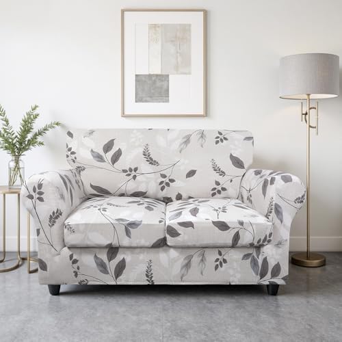 SearchI Stretch Sofa Cover Printed Couch Cover, Floral Pattern 3 Pieces Loveseat Slipcover with 2 Separate Cushion Cover, Washable Furniture Protector for Living Room(Loveseat, Elegant Foliage) - Image 2