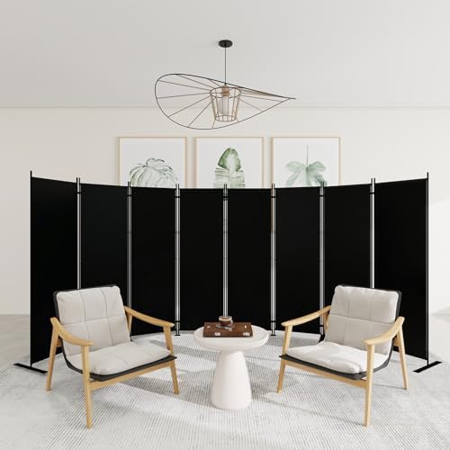 T&Jero 8-Panel Folding Room Divider, 6ft Tall Portable Privacy Screen Wall for Home and Office, Modern Freestanding Partition Separator for Bedroom, Studio, 173" Wide x 71" High, Black by TJero