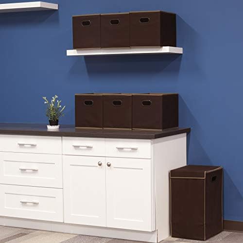 Simple Houseware 11-Inch Foldable Cube Storage Bins with Handles, Brown - Image 5