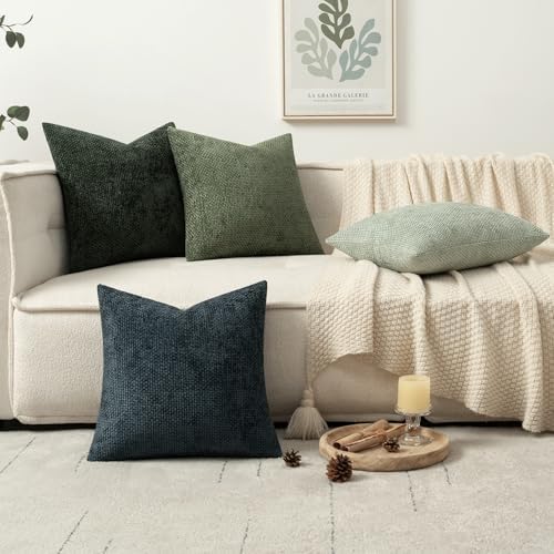 MIULEE Decorative Chenille Euro Pillow Covers Green Navy 22x22 Pack of 4 - Image 5
