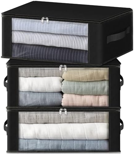 HomeHacks 3-Pack Clothes Organizer Storage Bags, 35L Storage Bins, Black by HomeHacks