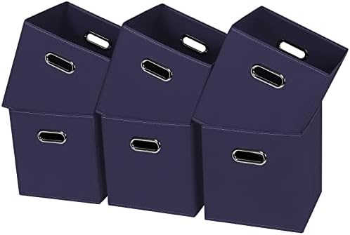 Black Fabric Cubby Storage Bins,13x13x13 Inches ,Cube Organizer Bin Foldable Storage Boxes with Dual Handles Fabric Organizer Box and collapsible Storage basket,Set of 6,Navy Blue by Yunkeeper