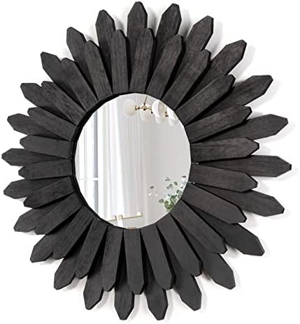 Honiway 21 inch Black Wall Decor Vintage Mirror, Boho Style, Wooden Frame, Easy to Hang, Ideal Gift by Honiway