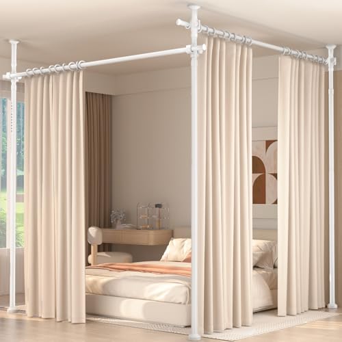 Room Divider for Room Separation,4-10ft(H) 28-140inch(W) Adjustable Temporary Privacy Wall Divider, Tension Curtain Rods No Drilling, Heavy Duty Partition Space Separator Freestanding,White by homefurnishing