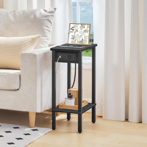 HOOBRO Small End Table with Charging Station, Narrow Side Table with USB Port and Outlets, Skinny Sofa Table, Slim Nightstand, Living Room, Bedroom, Black BK240UBZ01 - Image 2