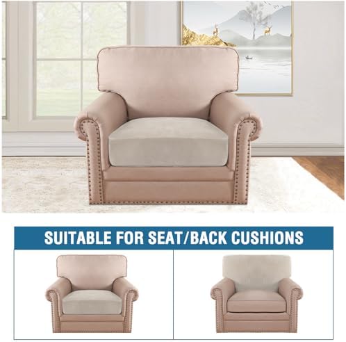 H.VERSAILTEX Velvet Stretch Couch Cushion Cover Plush Cushion Slipcover for Chair Cushion Furniture Protector Seat Cushion Sofa Cover (1 Piece Armchair Cushion Covers, French Oak) - Image 3