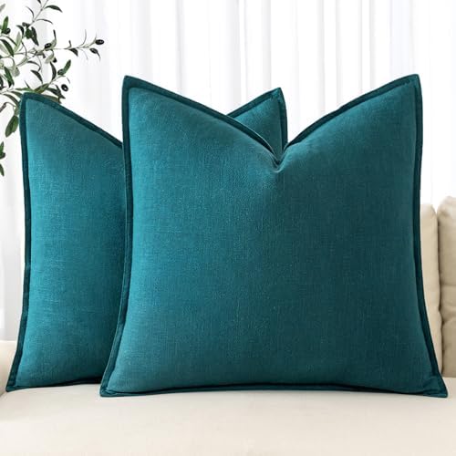 MIULEE Decorative Linen Euro Sham Pillow Covers 24x24 Teal Blue by MIULEE
