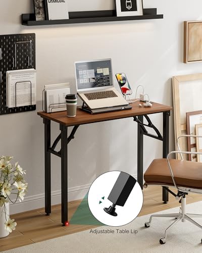 Frylr Small Folding Computer Desk – 35.8 Inch Portable Table for Craft and Study, Lightweight Desk for Small Spaces, Foldable Laptop Table Built-in AC/USB Outlets for Convenience, Dark Walnut - Image 6