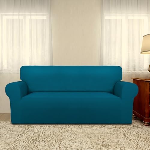 PureFit Oversized Loveseat Covers Couch Covers for Sofa Peacock Blue - Image 2