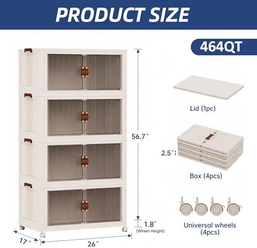 SAILUN 464Qt Stackable Storage Bins,Storage Cabinet a Lid,4Pack Blush White - Image 6