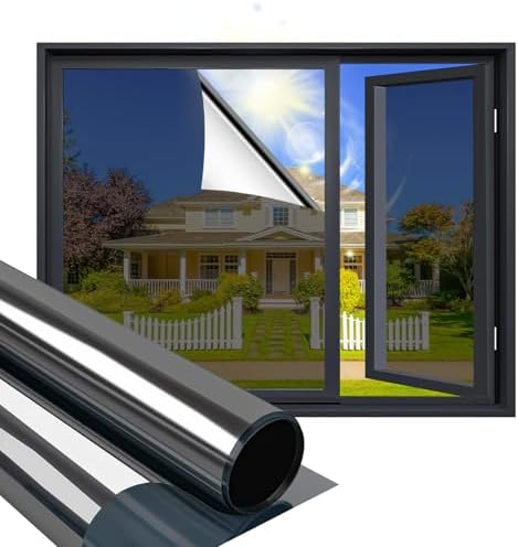 Niviy One Way Window Film Privacy Mirror Effect Self-Adhesive Window Tint UV Heat Control Glass Door Film for Home and Office, Black-Silver 35.4 x 78.7 inches by Niviy