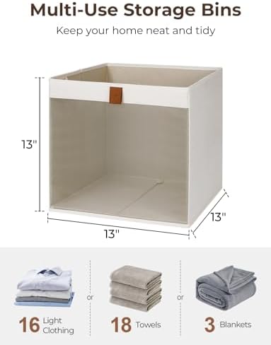 StorageWorks 13x13 Cube Storage Bins with Mesh Front Window, Beige, 3-Pack - Image 2