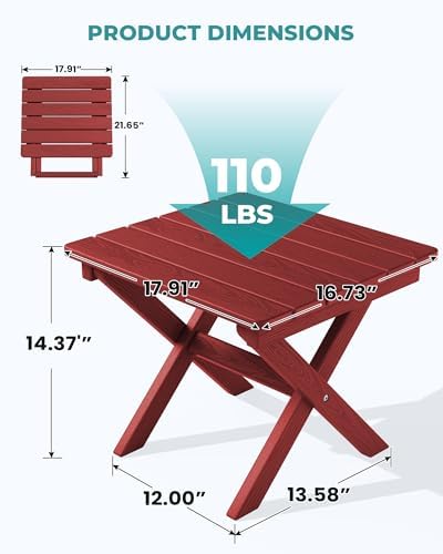 SERWALL Small Folding Side Table, HDPE Outdoor End Table, Red - Image 3