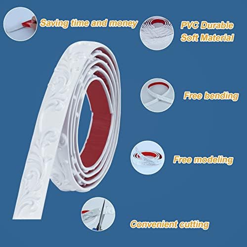 Flexible Molding Trim Wall Trim Self Adhesive, Peel and Stick Mirror Frame Border, Waterproof Bathroom Decor (White) - Image 2