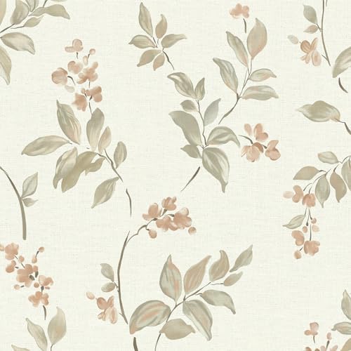 Vinjiasin Peel and Stick Wallpaper Beige Floral Contact Paper Vintage Flower Leaf Self Adhesive Removable Wall Paper for Bathroom Bedroom Livingroom 16.1"x 118" by Vinjiasin