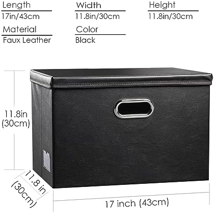 PRANDOM Large Foldable Storage Bins with Lids [3-Pack] Leather Fabric Collapsible Storage Boxes Organizer Containers Baskets Cube with Cover for Home Bedroom Closet Office Black(17.7x11.8x11.8) - Image 6