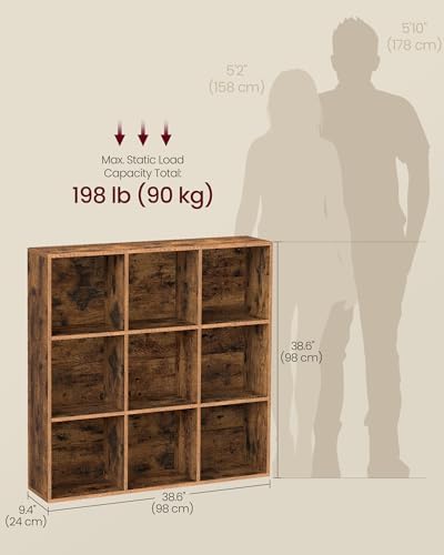 VASAGLE Bookshelf, 9 Cubes Storage Organizer, 38.6 x 9.4 x 38.6 Inches - Image 3