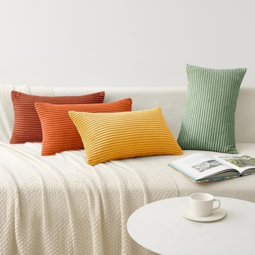 MIULEE Fall Decorative Lumbar Pillow Covers Yellow Rust Green 12x20 - Image 4