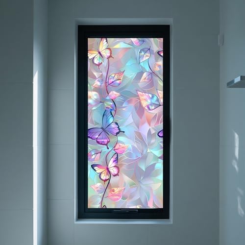 IVN Privacy Window Film Iridescent Butterfly Leaf Vine Window Cling - Image 6