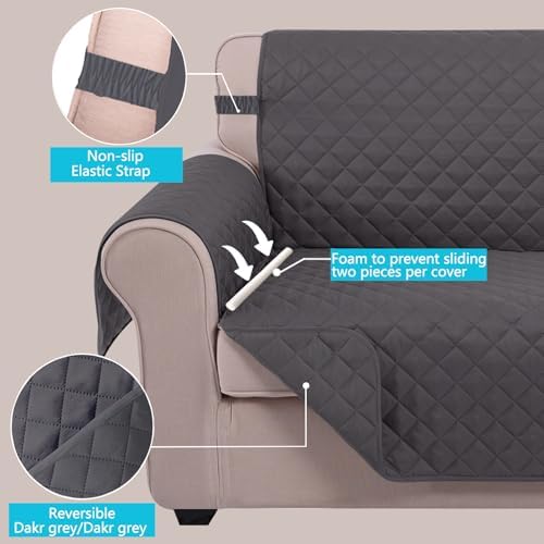 U-NICE HOME Reversible Recliner Chair Covers, Dark Grey - Image 3