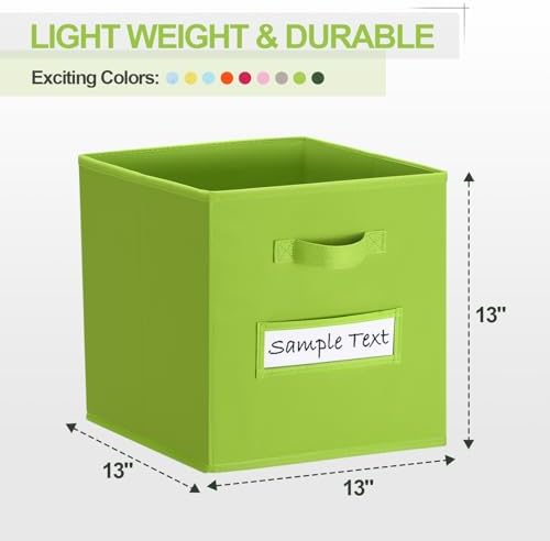 Fabric storage cubes (8 Pack) 13 Inch Cube Storage Bin, cube organizer bins with 8 Labels Window Cards & a Pen, Foldable cube organizer bins and Storage Box, lime green - Image 2
