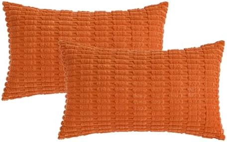 MIULEE Fall Lumbar Corduroy Decorative Throw Pillow Covers 12x20 Orange - Image 6