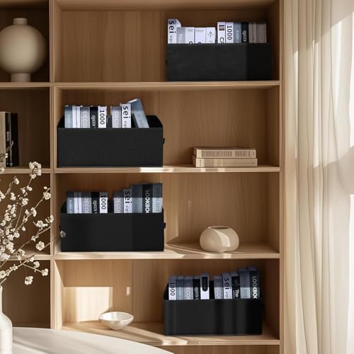 DIMJ Closet Storage Bins, 6 Pack Storage Baskets for Shelves, Foldable Closet Organizer with Handle, Linen Closet Organizers and Storage for Clothes, Toys, Towel, Books (Black) - Image 3