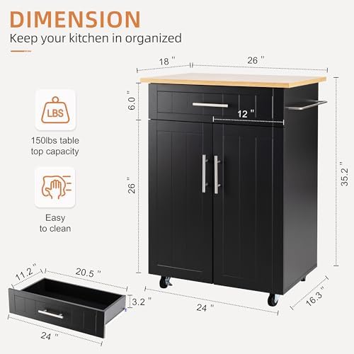 Shintenchi Kitchen Island cart with Storage, Portable Bar Cabinet on Wheels, Rolling Microwave Cart Side Table with Workstation for Kitchen, Dinning Room, Black - Image 3