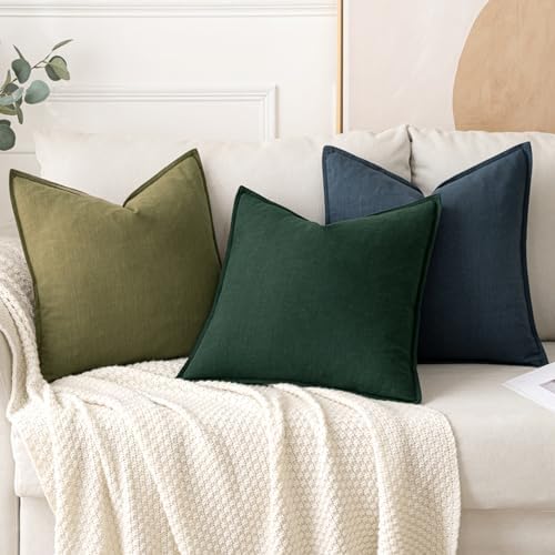 MIULEE Decorative Linen Pillow Covers 18x18 Inch Dark Green - Image 5