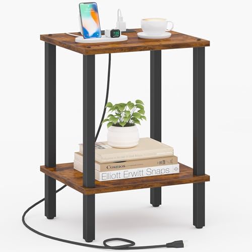 TUTOTAK End Table with Charging Station, Side Table, Nightstand by ChoosetutotakFurnitureBuildYourCozyHome