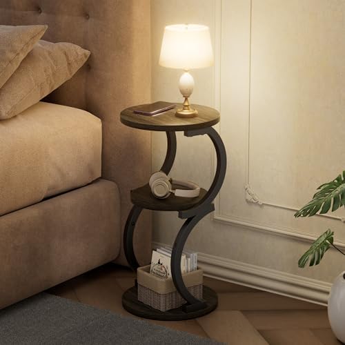 Small Side Table, 3-Tier Round End Table for Small Spaces, Charcoal Grey - Image 6