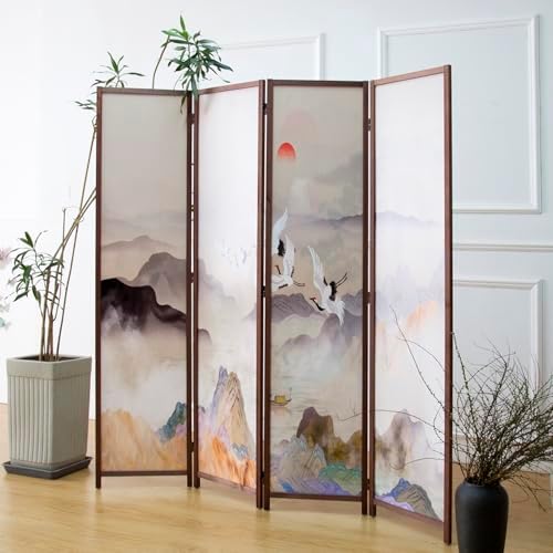 Furnnylane 4 Panel Room Divider, Double-Sided Folding Privacy Screen for Home Office – Freestanding Wall Partition with New Chic Colorful Landscape 67" H x 63" W - 5.6 ft Tall by Furnnylane