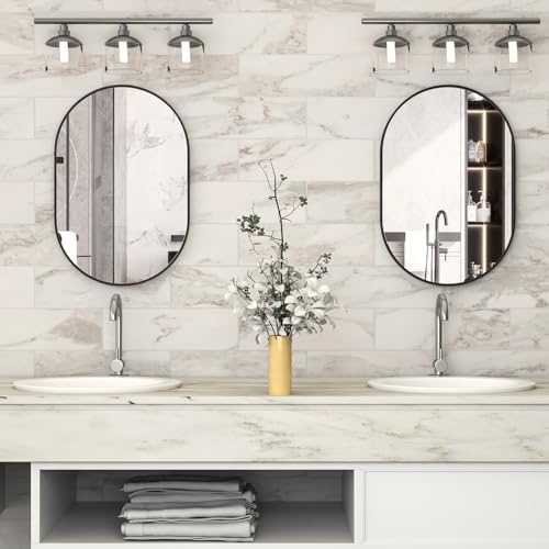 Oval Bathroom Mirror Capsule Wall Vanity Mirror, 24"x36" Pill Mirrors Wall Mounted Mirror, Large Modern Mirror with Black Metal Frame, Decor for Entryway, Bedroom, Living Room - Image 2