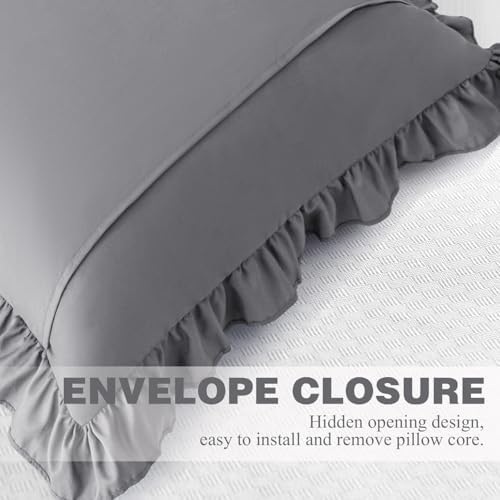 KKJIAF 2 Pack Ruffle Pillow Cases 22x22 Inches, Grey - Image 6