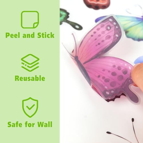 AOWDIAO 62 Large Butterfly Wall Decals - Peel and Stick Vinyl Wall Stickers for Room Decor, Safe for Walls, Repositionable - Image 4