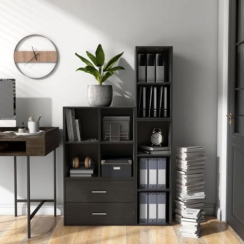 Homes: Inside + Out Apexa 4-Cube Storage Organizer Shelves, Stackable Wood Bookcase Fits Cubby Bins for Organization, Dorm Teen Room Decor & Home Office, Black - Image 2
