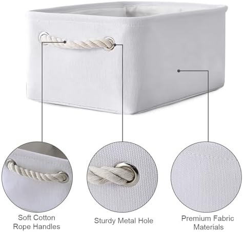 TheWarmHome Storage Basket for Organizing - Small 6 Pack 11.8x7.8x5.2 inch Gifts for Empty with Rope, Fabric Storage Cubes for Decorative Cloth Dog Livehome (White) - Image 6