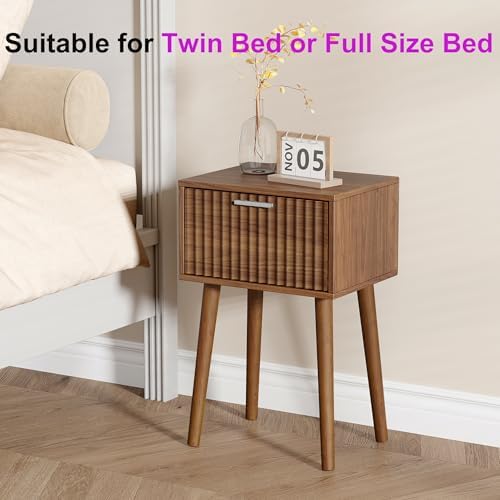 LAATOOREE Nightstands Set of 2, Small Bed Side Table with Fluted Door - Image 3