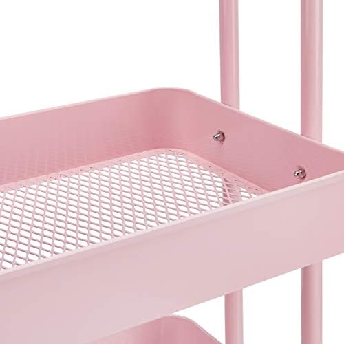 Amazon Basics 3-Tier Rolling Utility or Kitchen Cart, Lockable Wheels, Multifunctional Storage, Metal Storage Organizer, Portable, Dusty Pink - Image 3