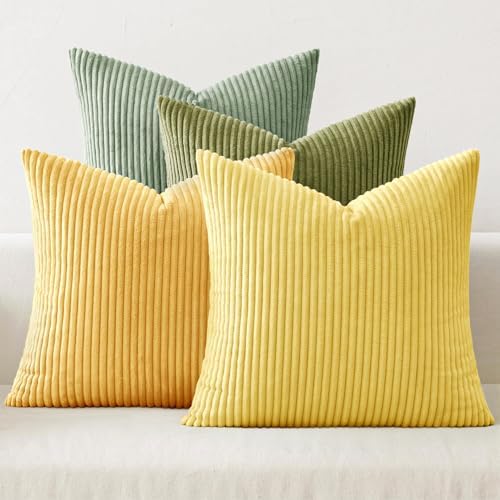 MIULEE Soft Corduroy Decorative Throw Pillow Covers Yellow Green 20x20 by MIULEE