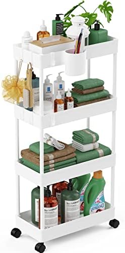 LEHOM Slim Rolling Storage Cart - 4 Tiers Bathroom Organizer Utility Cart by LEHOM