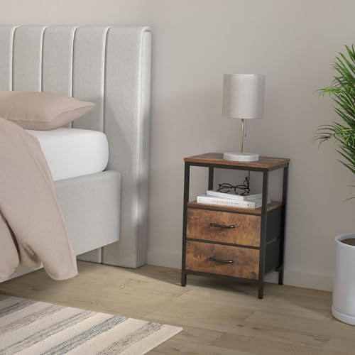 Huuger Nightstand with Charging Station, Side Table with Fabric Drawers - Image 2