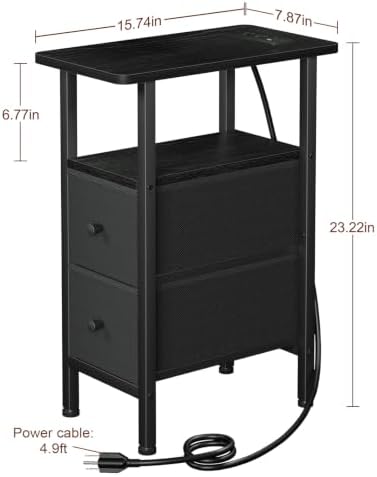 LOAKEKEL Narrow End Table with Charging Station, Small Nightstand - Image 3