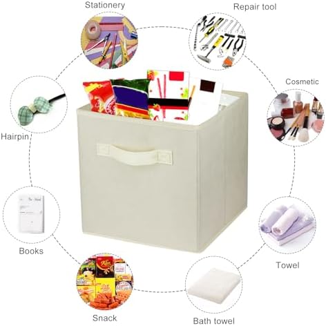 3 Pcs Storage Cubes, 10.5 Inch Collapsible Storage Bins, Fabric Foldable Bins for Organization, Durable Storage Bins for Closet, Shelves, Offices (Beige) - Image 2