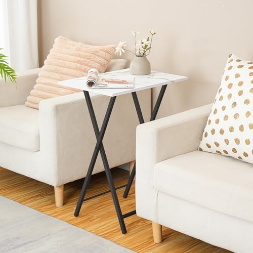 HOOBRO Folding TV Tray, Stable Snack Table for Small Space, Portable Sofa Side Table, Easy Assembly and Storage, Ideal for Snacks and Meals in Living Room, Marble and Black BW15BZ01 - Image 5