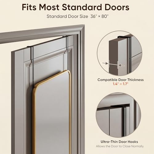 Antok 58"x20" Over the Door Mirror, Full Length Mirror with Stand, Gold - Image 3