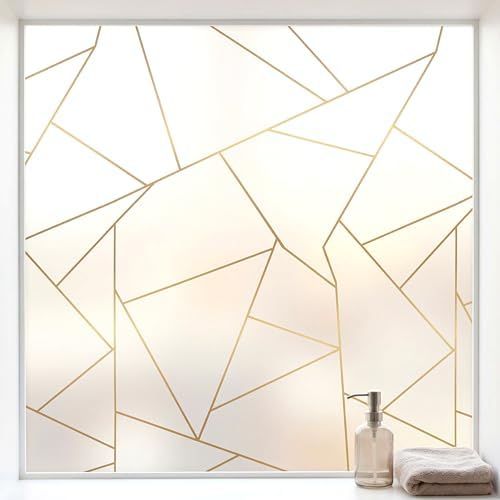 Privacy Window Film White Irregular Geometry, Non-Adhesive Glass Door Film Static Cling Window Covering Paper, UV Rejection/Heat Control/Easy Removable for Home Office Decoration,35 by 78.7In. by Mikomer