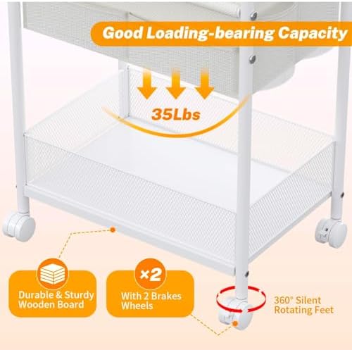 3-Tier Diaper Caddy Organizer & Rolling Cart,Metal Utility Cart with 4+2 Dividers & Lockable Silent Casters, Mobile Storage Cart for Nursery Essentials, Multi-Purpose for Kidsroom Changing Table - Image 2