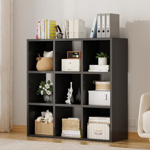 COMHOMA 9 Wood Cube Storage Organizer with Open Back and Removable Back Panels, 11In Black Cube Storage Bookshelf, Cubicle Shelf Bookcase for Home Office Bedroom Living Room, Vertical or Horizontal by ComHoma